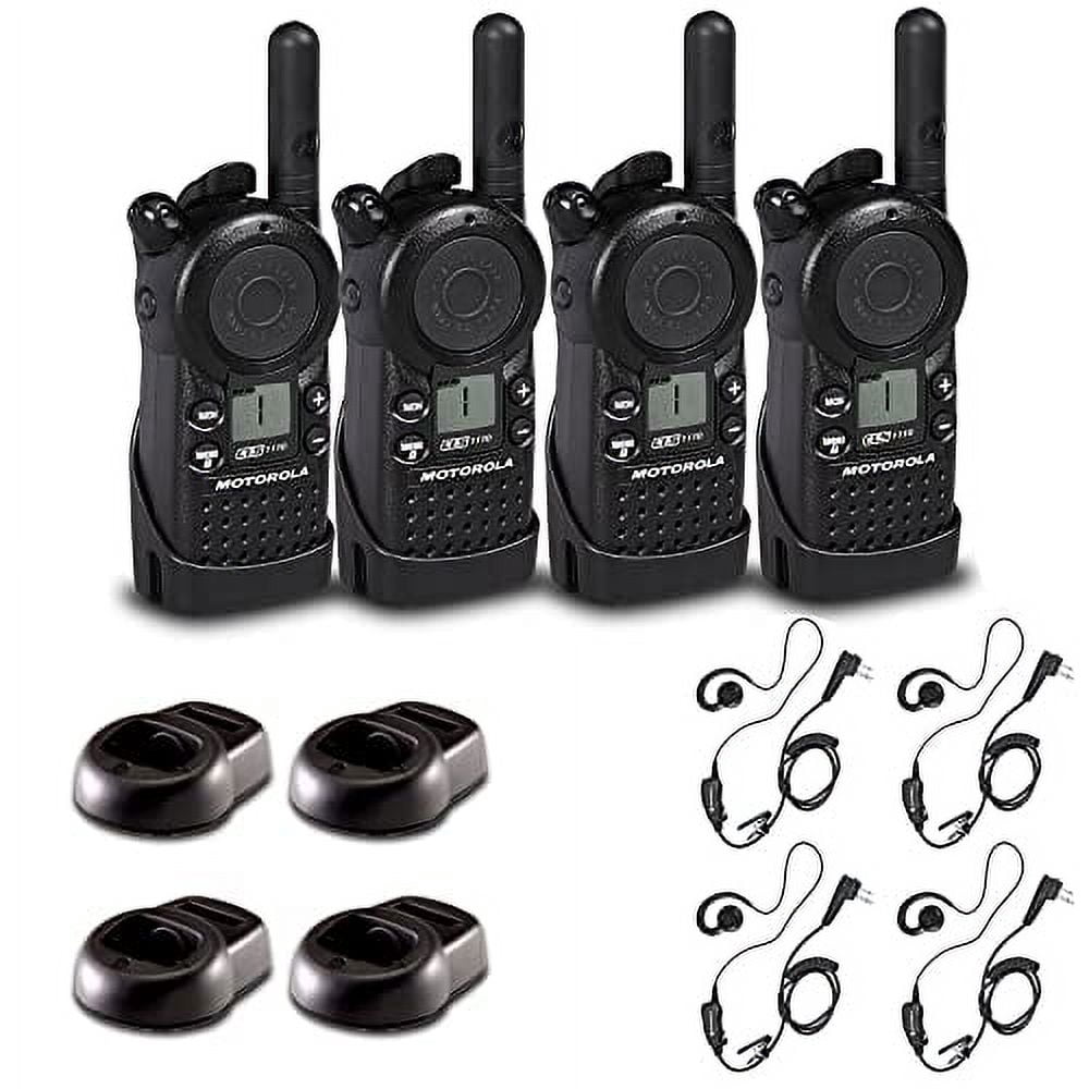 4 x Motorola CLS1110 UHF 1W 1-Channel 2-Way Radio (CLS1110) + 4 x Motorola HKLN4604 PTT Earpiece - 4 Pack with Mic Bundle