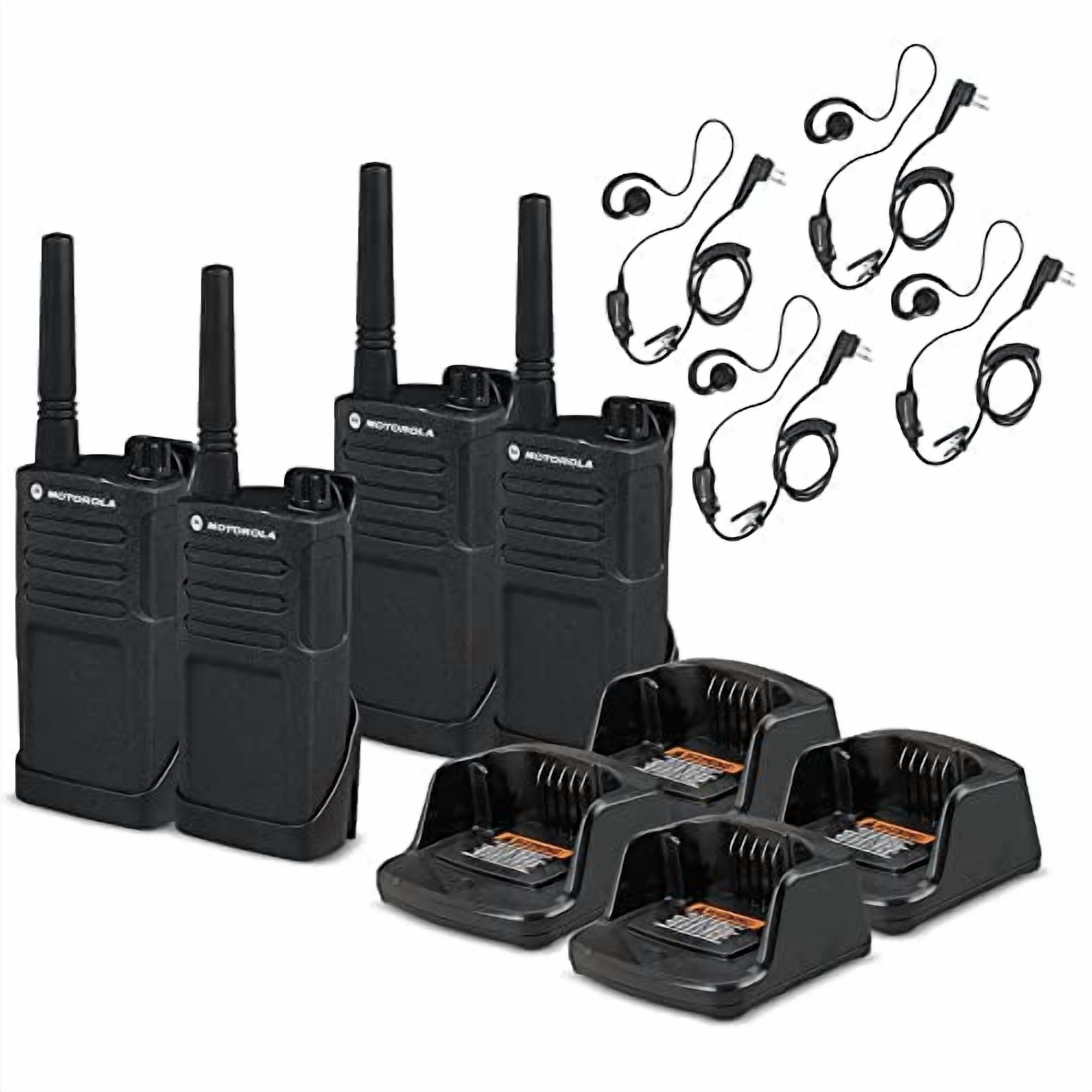 4 x Motorola RMM2050 On-Site 2-Way Radio (RMM2050) + 4 x Motorola HKLN4604 PTT Earpiece - 4 Pack with Mic Bundle
