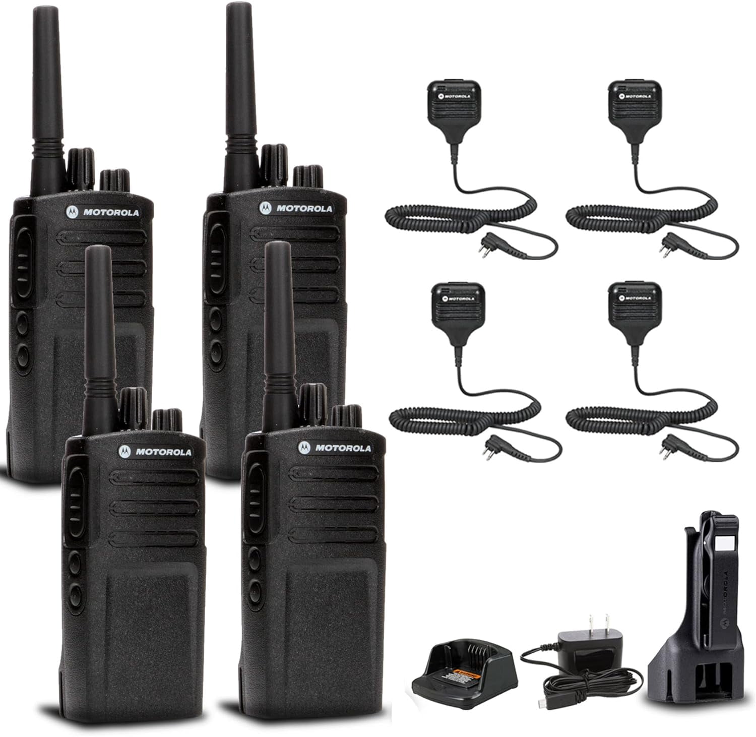4 x Motorola RMV2080 On-Site 2-Way Business Radio (RMV2080) + 4 x HKLN4606 Remote Speaker Mic