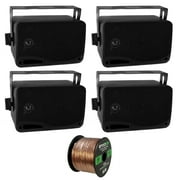 4 x New Pyle PLMR24 3.5 200 Watt 3-Way Weather Proof Marine Mini Box Speaker System Black, and Enrock Audio 16-Gauge 50 Foot Speaker Wire