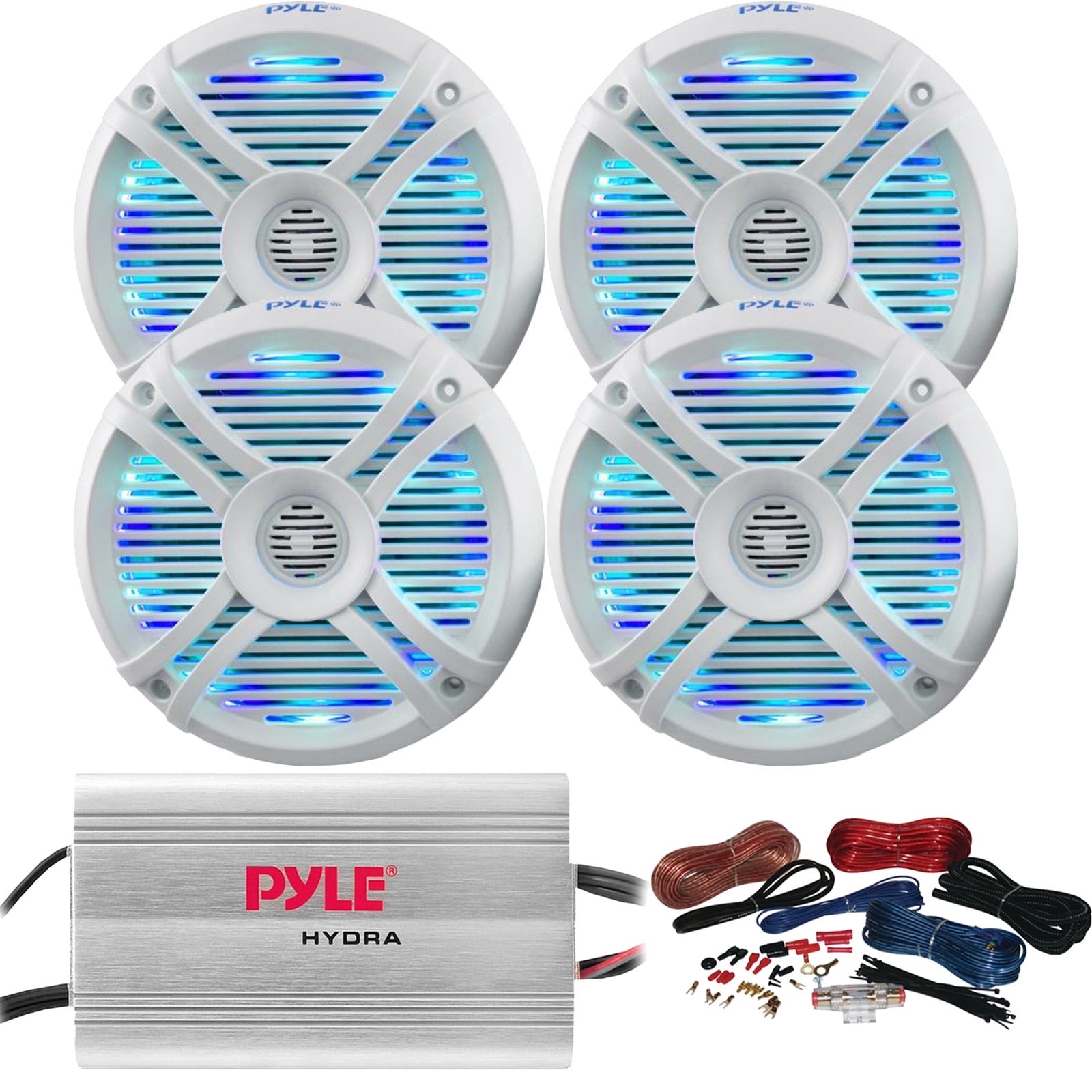 Pyle 6-Channel Audio Marine Amplifier - Compact Power 600 Watt RMS 4 OHM Full Range Stereo with Volume Bass Treble Rotary Control - Wireless Bluetooth Pyle PLMRA620 6 Channel 2000W Waterproof Marine Bridgeable Mosfet