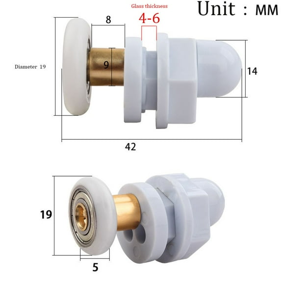 4 x Shower Door Rollers/Runners/Wheels 19mm wheel diameter