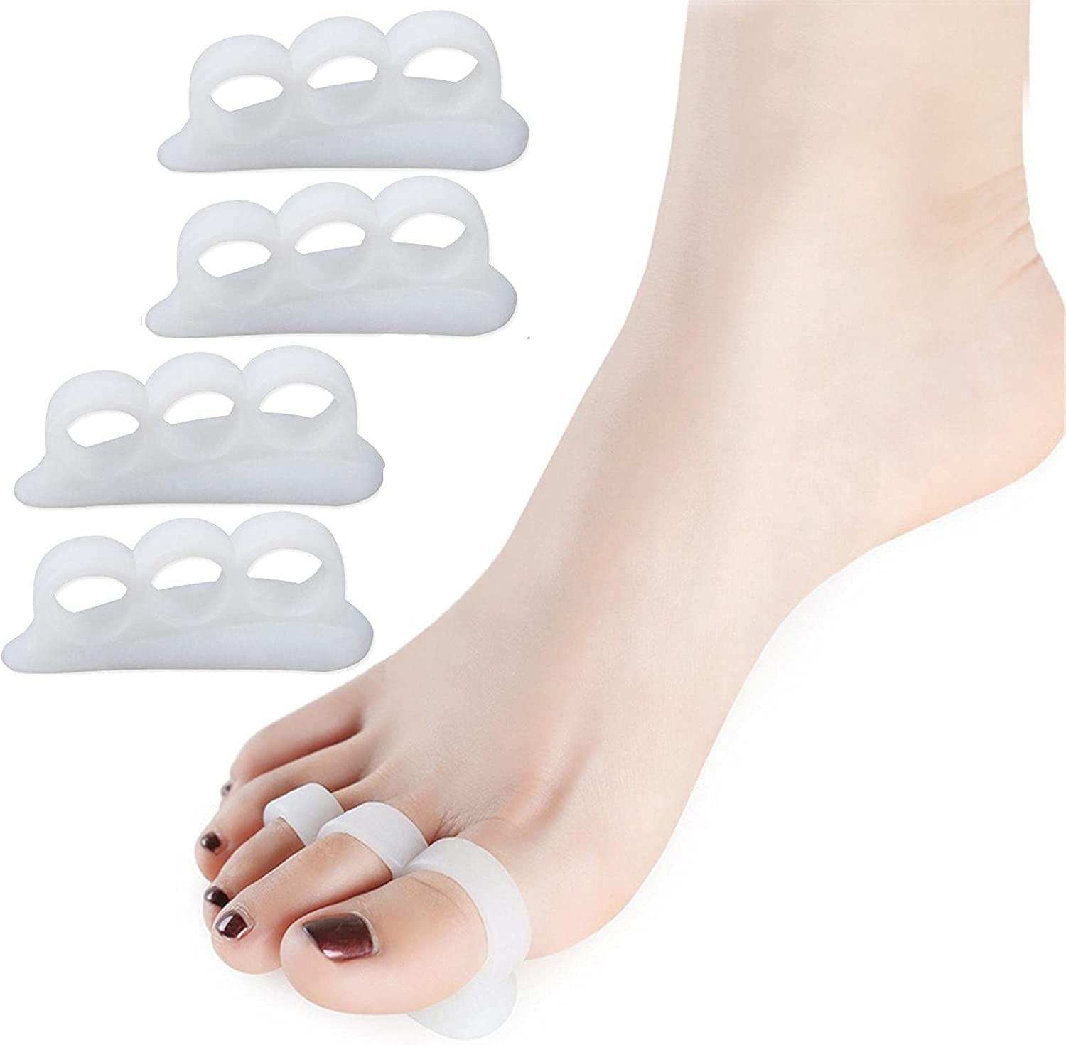 4 x Silicone Toe Separators for Bunion Hallux Valgus, Hammer Toes, Foot Pain