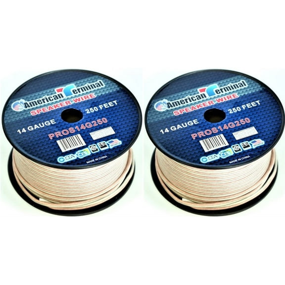 2 American Terminal PROS14250 14 Gauge Speaker Wire 250' 14 Gauge PRO PA DJ Car Home Marine Audio Speaker Wire Cable Spool