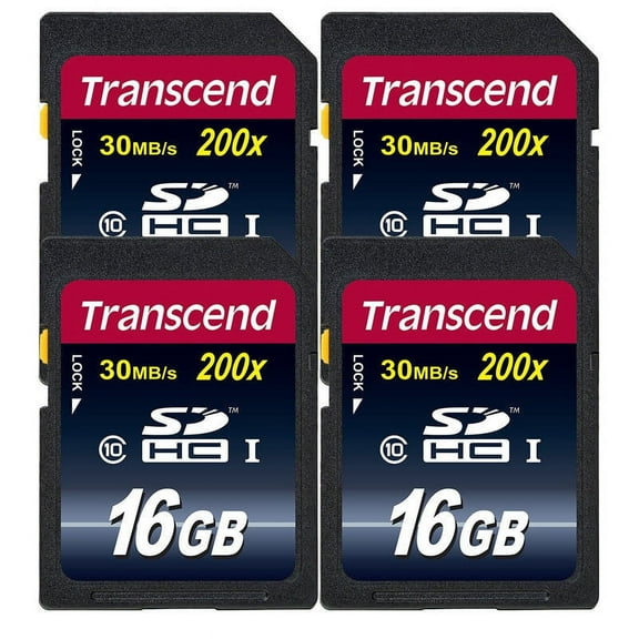 4 x Transcend 16GB Class 10 SDHC Premium 200x Memory Card for Canon Nikon Fuji