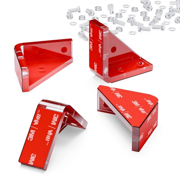 4 x V3, 5mm thickness, Self Adhesive, Corner Brackets, Clear Transparent Acrylic + 20x M5 Bolts, Clear Right Angle Bracket, Corner