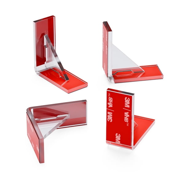 4 x V4, 5mm thickness, Self Adhesive, Reinforced, Strong, Angled L Brackets, Polished Clear Acrylic, Clear Right Angle Bracket