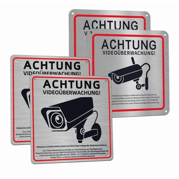 4pack Video Surveillance Sign, Video Surveillance Private Property, 15x15 cm Metal Warning Video Surveillance Sign
