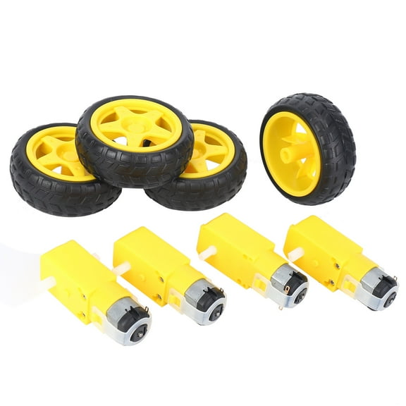 4 x for Arduino Smart Car Robot Plastic Tire Wheel 4 x DC 3-6V Gear Motor-black & yellow