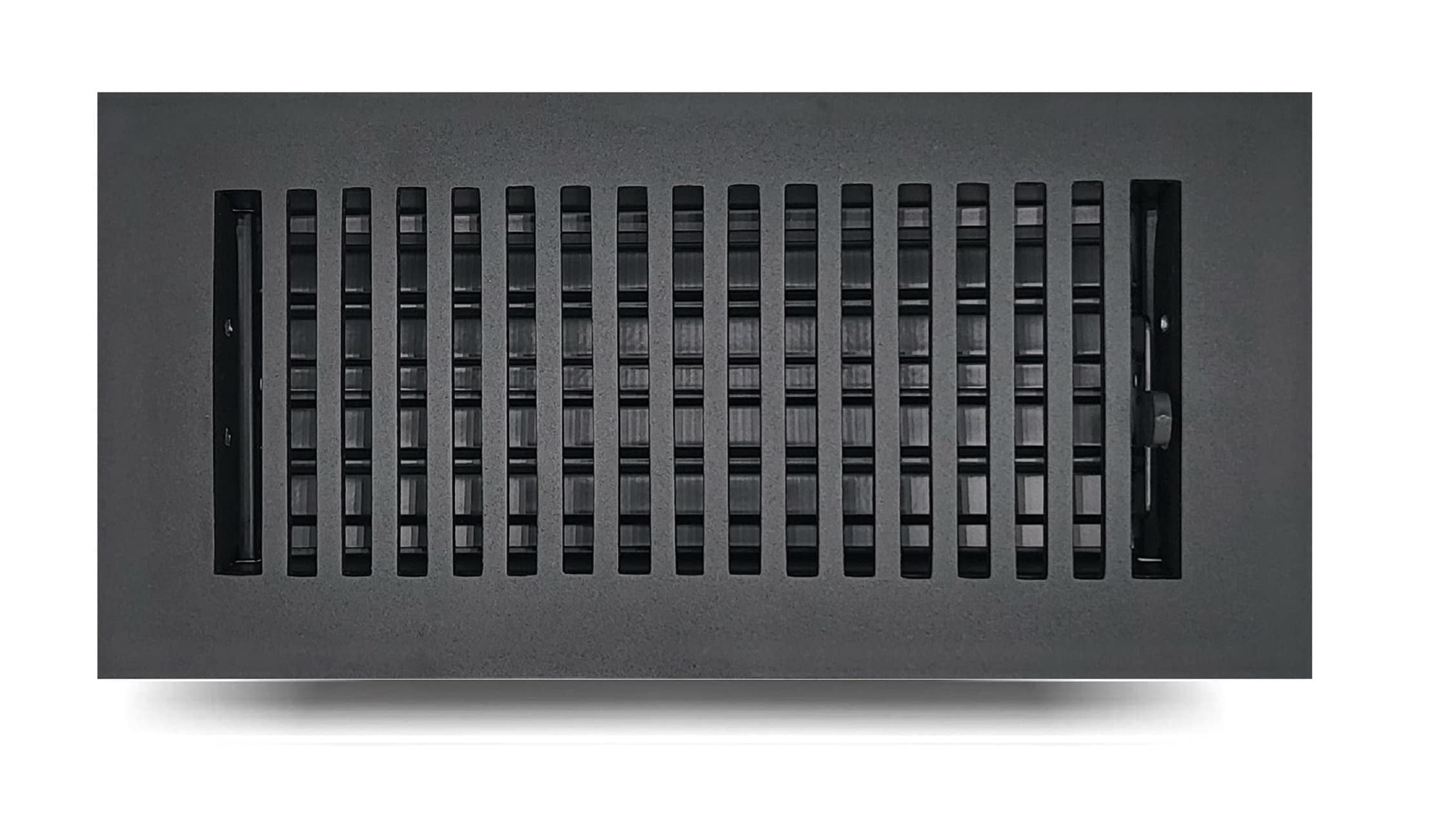 Caststo 4"x10" Duct Size Cast Aluminum Floor Vent Register, Powder Coated Black, Overall Faceplate is 6"x12"