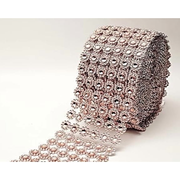 4"x10 Yards Flower Diamond Mesh Faux Rhinestone Ribbon Wrap for Wedding, Party, and Events Decoration (Blush)