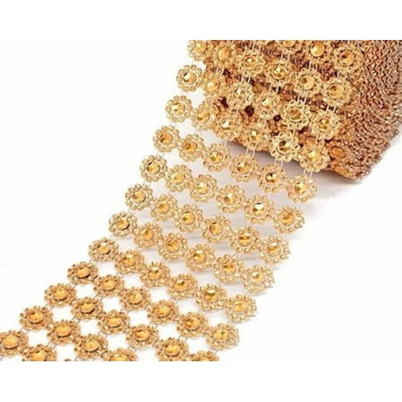 4"x10 Yards Flower Diamond Mesh Faux Rhinestone Ribbon Wrap for Wedding, Party, and Events Decoration (Orange)