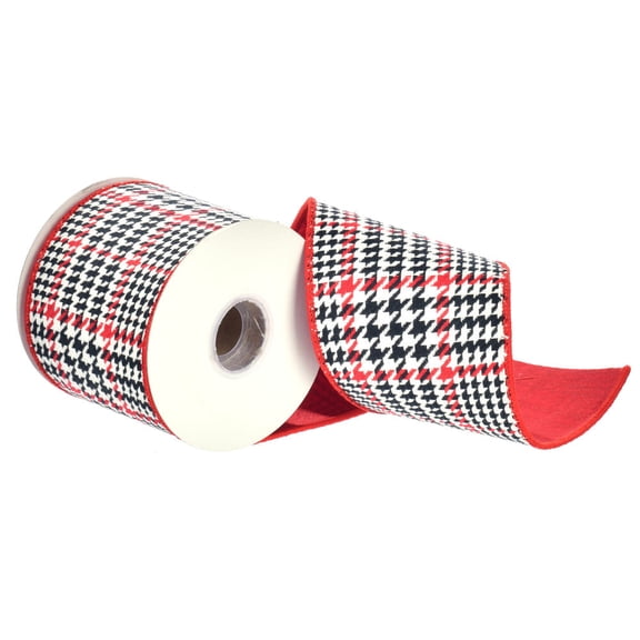 4"x10Y Red Houndstooth Plaid Ribbon
