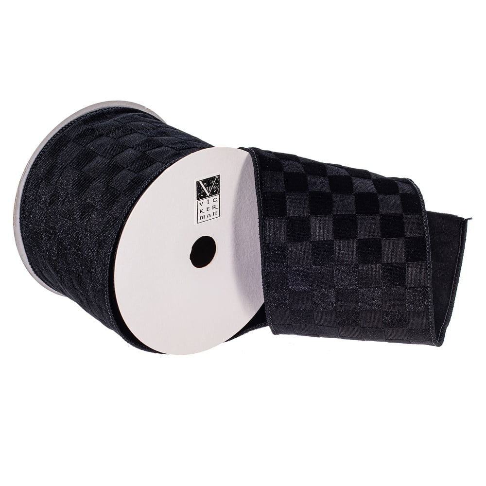 4"x10yd Black Velvet Checkered Satin