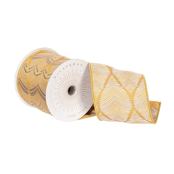 4"x10yd Gold Champagne Feather Leaf