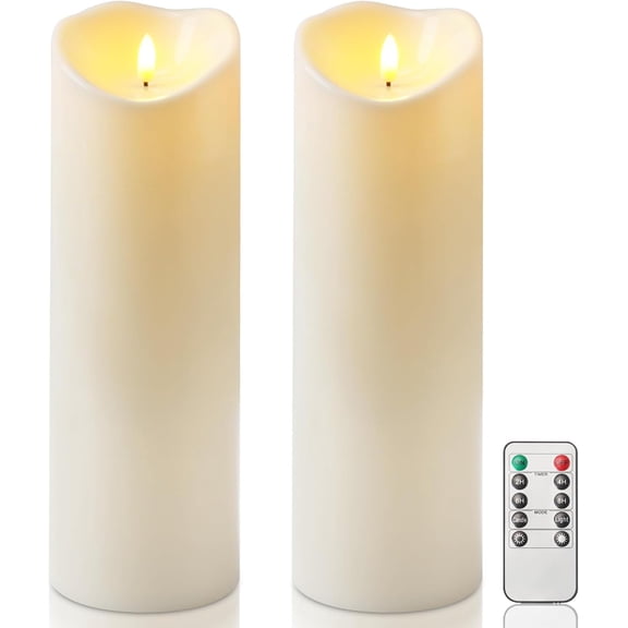4"x12" Outdoor Waterproof Flameless Candles with Timers and Remote Control, Battery Operated Candles, LED Plastic Candles, Ivory White, Set of 2