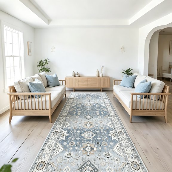 4'x12' Washable Wide Hallway Runner Vintage Soft Stain-Resistant Carpet with Non-Slip Backing for Living Room, Bedroom, Entryway, Kitchen, Bathroom, Dining Room, Ultra-Thin, Grey