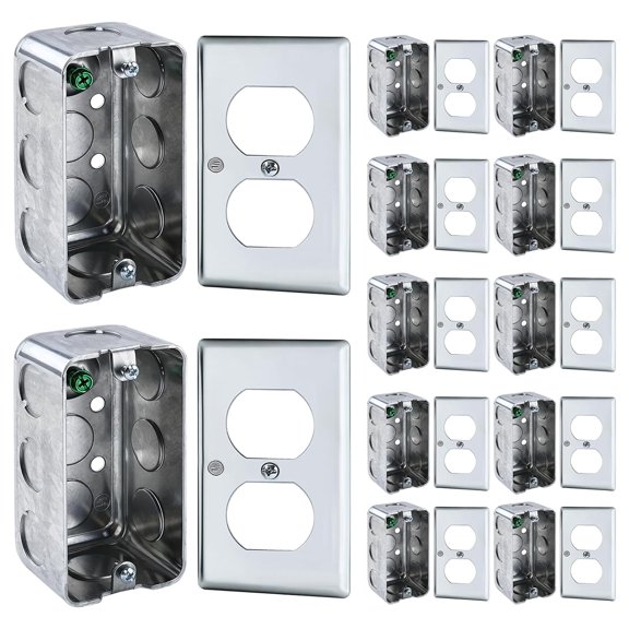 4"x2" Electrical Box with Cover, Metal Outlet 1-Gang 1-7/8" Deep, Ten 1/2'' Knockouts, 12 Set