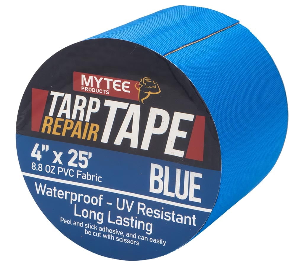 4"x25' Blue Vinyl Tarp Repair Tape Kit – Heavy Duty 8.8oz Peel & Stick Waterproof Patch for Canvas, Tent, Awning, Boat Cover, RV & Truck Tarps, UV Resistant
