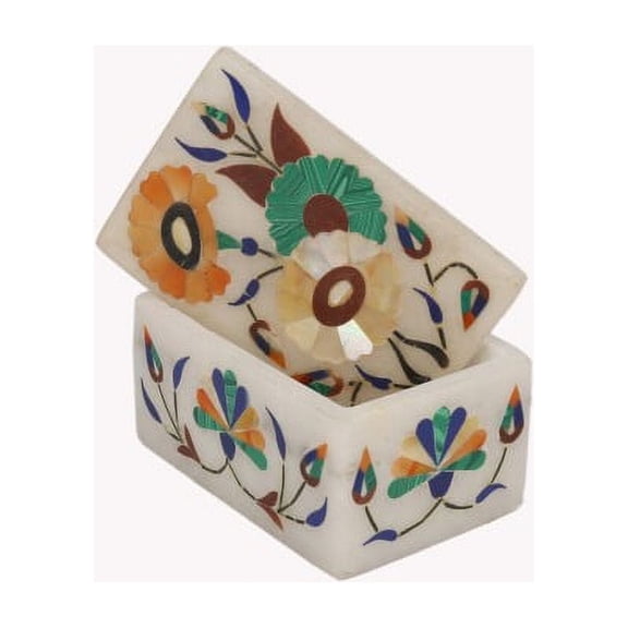 4"x3"x2" Handcrafted White Marble Box With Inlay Work Perfect gifts for Girls