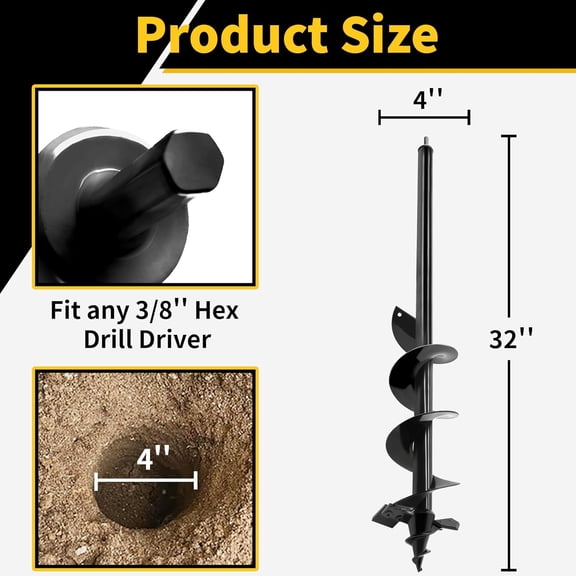 4"x32" Auger Drill Bit for Planting,Heavy-Duty Garden Auger Spiral Drill Bit with Dual Blades,Bulb Planter Tool & Plant Hole Digger,Planting Auger for Cordless Drill,Tulip Planter Bit