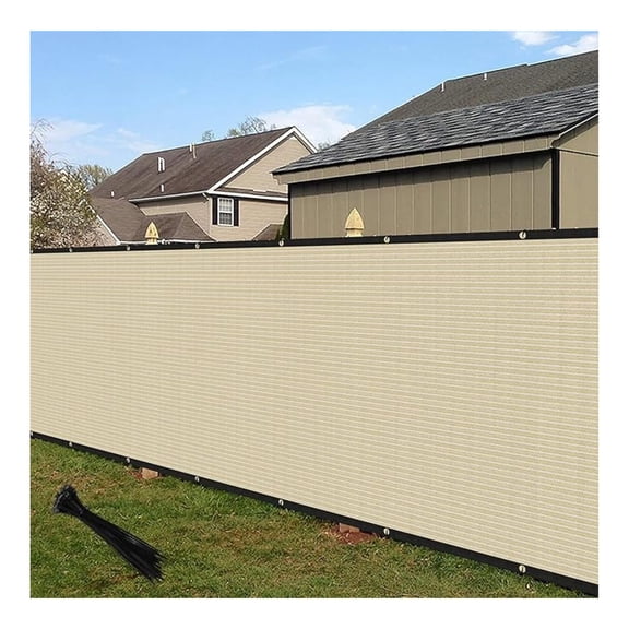 4'x32' Privacy Fence Screen Windscreen with Copper Grommets, Fit for Fence and Residential Garden Outdoor 90% UV Blockage, Cable Zip Ties Included (Beige)