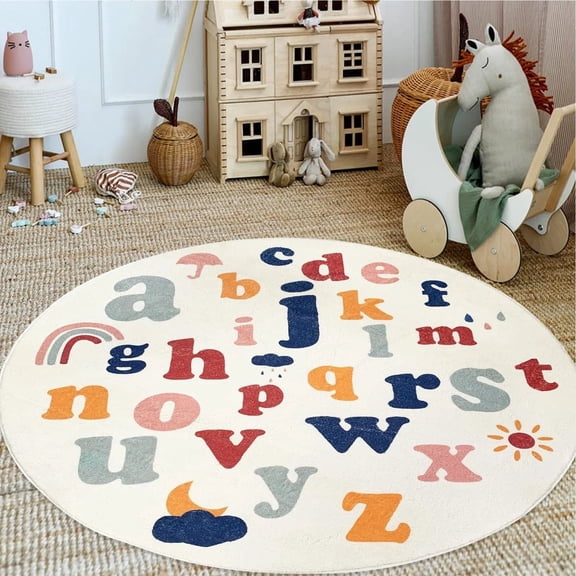 4'x4' Bohemian Round Rug, Colorful Sun Pattern for Playroom Bedroom Office Reading Nook Dorm Decor