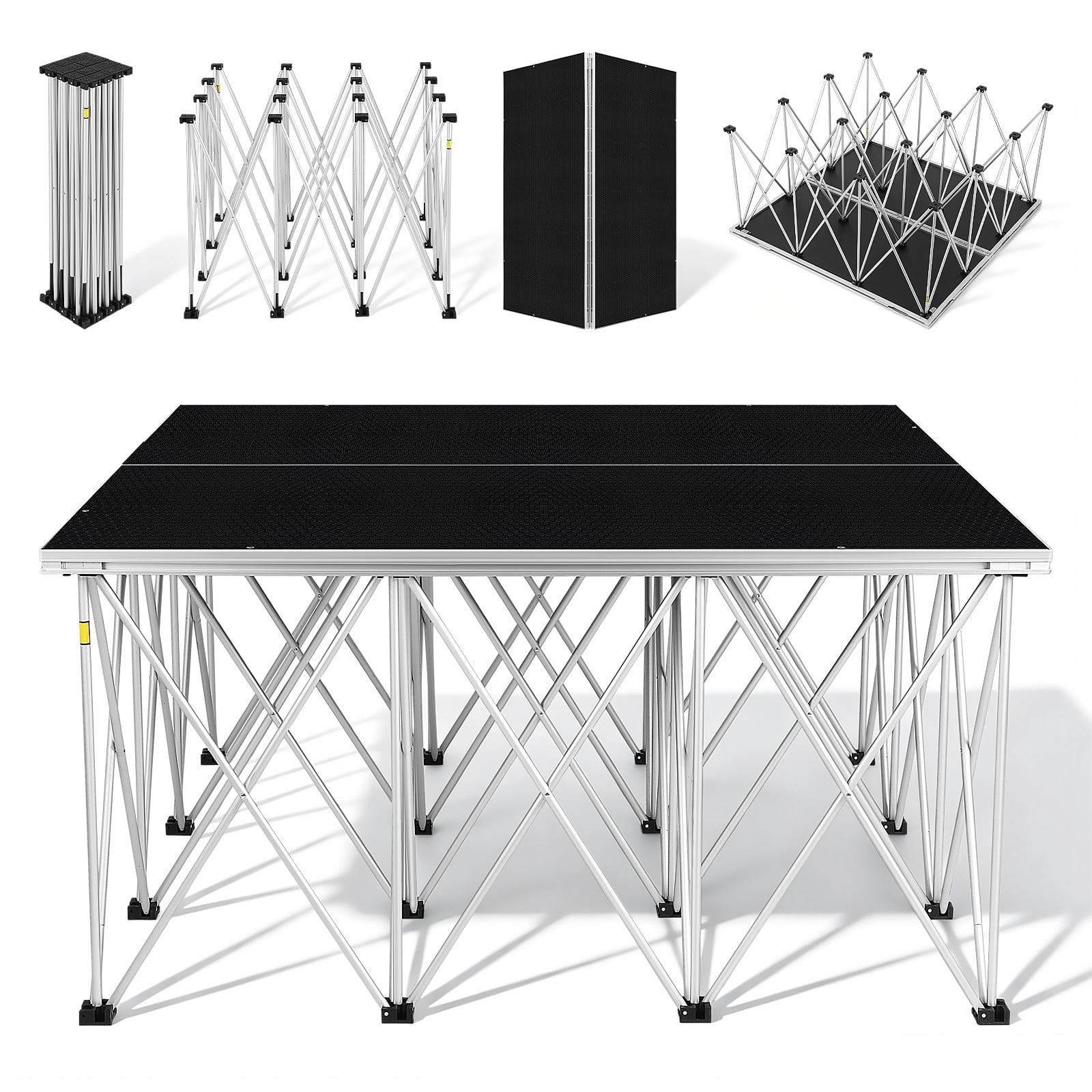 Collapsable Platform Stage 4'x4' Folding Portable Stage Platform Modular Unit with 24” 16-strut ...