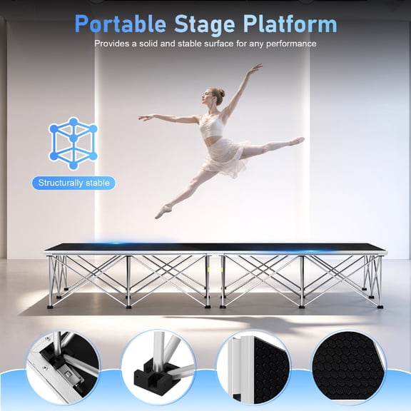 4'x4' Modular Portable Stage Platform, 16.5" Aluminum Leg Non-Slip Stage, 1543LBS Capacity for Wedding DJ Church Band