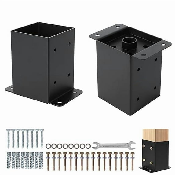 4"x4"Post Base for Deck,2PC Deck Post Bracket with Bolts and Hardware Kit,Post Anchor with Powder-Coated Finish,Post Holder for Fence Deck,Pergola and Gazebo(Metal Post Bracket with Interior Base)