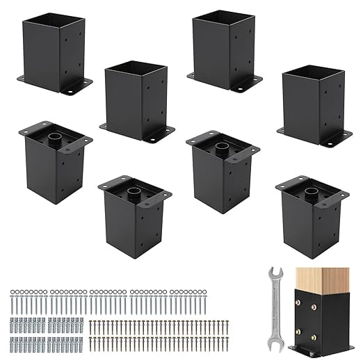4"x4"Post Base for Deck,8PC Deck Post Bracket with Bolts and Hardware ...