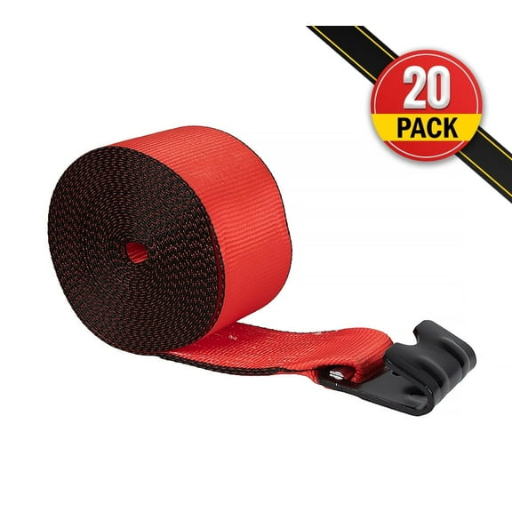 4"x40' Heavy Duty Winch Straps with Flat Hook WLL# 5400 LBS - 20 Pack Flatbed Tie Down Truck Straps - 4 Inch Cargo Control for Flatbed Truck Utility Trailer (Red)