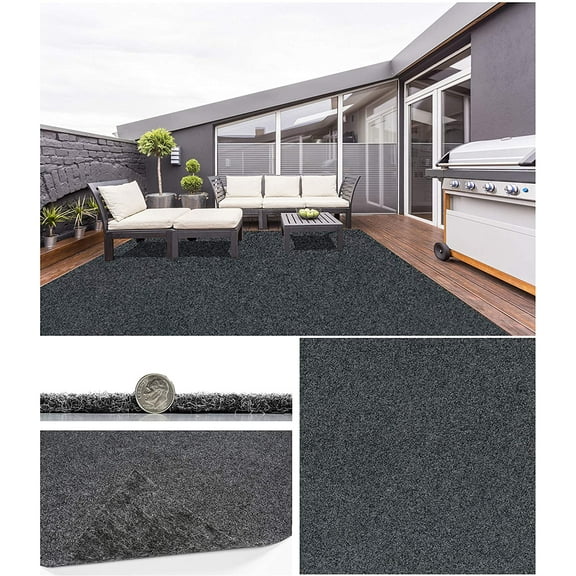 4'x5' Durable Grizzly Grass Indoor/Outdoor Turf Rugs / 100% Life, Wear, and Weather Proof (Color: Slate Grey)