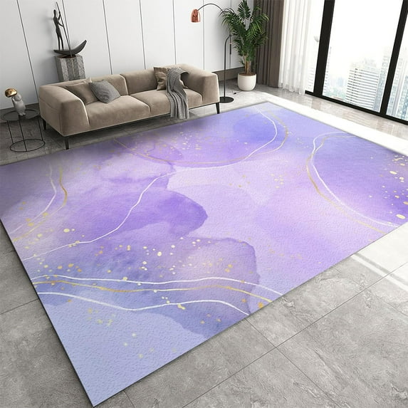 4'x5' Rug Non Slip Gold Stripes and Glitter Entryway Mats, Machine Washable Purple Rose and Lavender Marble Area Rug, Throw Rugs Carpet for Front Door Bedroom Bedside