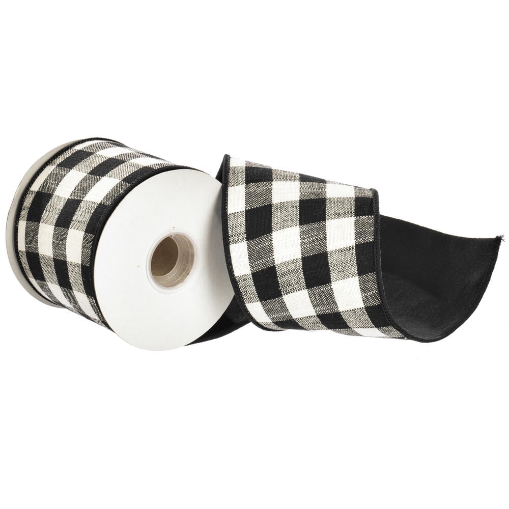 4"x5Y Black Checks Taffeta Back Ribbon