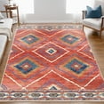 thumbnail image 1 of 4'x6' Area Rugs for Living Room, Machine Washable Non-Slip Carpet, Soft Faux Wool Low Pile Moroccan Farmhouse Western Rug, Brick Red, 1 of 5