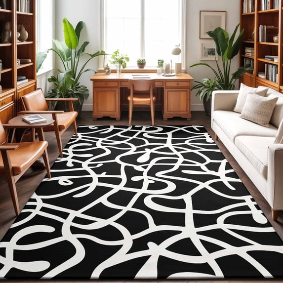 4'x6' Area Rugs, Abstract Boho Indoor Outdoor Area Rug for Living Room Bedroom, Middle Century Rustic Black White Texture Washable Bathroom Rugs Kitchen Floor Carpet Mats Home Decor Aesthetic