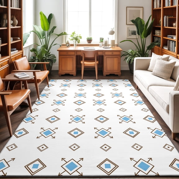 4'x6' Area Rugs, Abstract Tile Motifs Indoor Outdoor Area Rug for Living Room Bedroom, Light Blue Gray Minimalist Dotted Grid Washable Bathroom Rugs Kitchen Floor Carpet Mats Home Decor Aesthetic