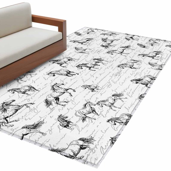 4'x6' Area Rugs Black Horse Washable Area Rugs Non-Slip Indoor Floor Mats Carpet for Living Room Bedroom Dining Room