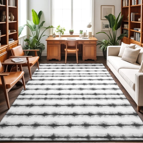 4'x6' Area Rugs, Black Stripes Indoor Outdoor Area Rug for Living Room Bedroom, Farmhouse Striped Modern Abstract Art Washable Bathroom Rugs Kitchen Floor Carpet Mats Home Decor Aesthetic