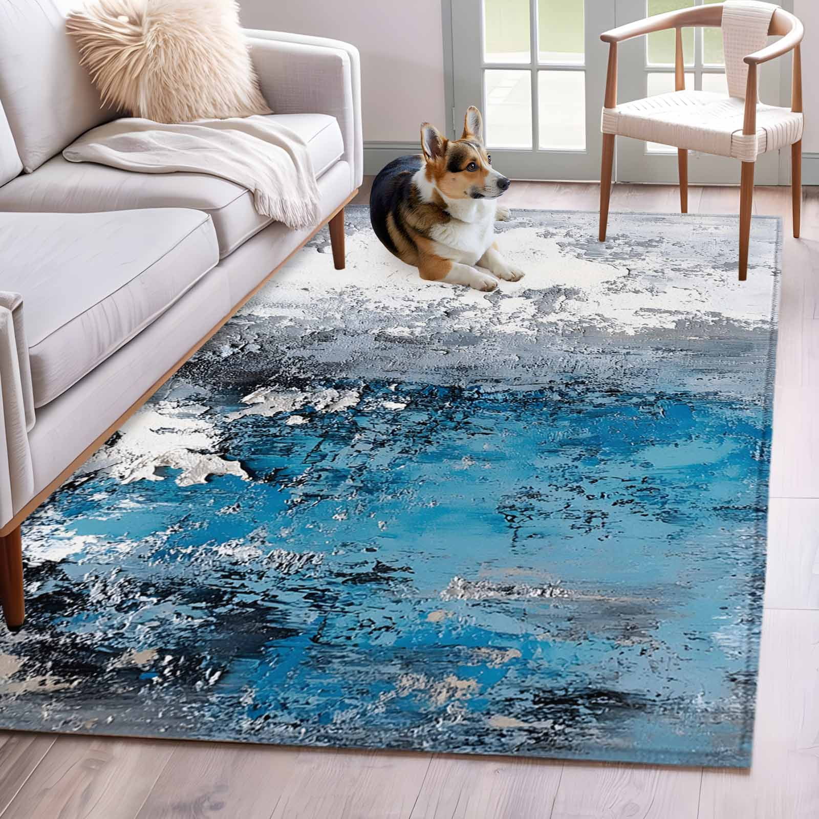 4'x6' Area Rugs, Blue Black Grey Indoor Outdoor Area Rug for Living ...