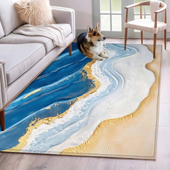 4'x6' Area Rugs, Blue Coastal Indoor Outdoor Area Rug for Living Room Bedroom, Modern Nautical Summer Beach Luxury Washable Bathroom Rugs Kitchen Floor Carpet Mats Home Decor Aesthetic