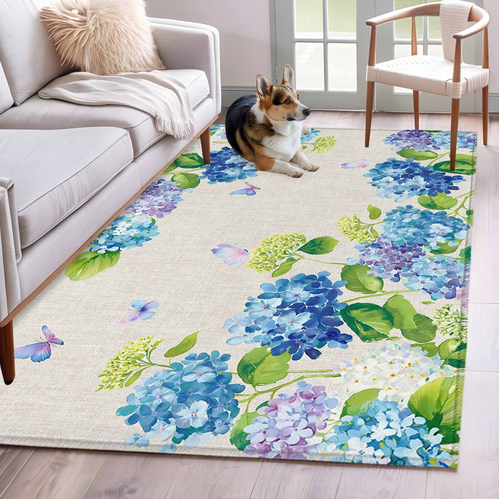 4'x6' Area Rugs, Blue Hydrangea Indoor Outdoor Area Rug for Living Room ...