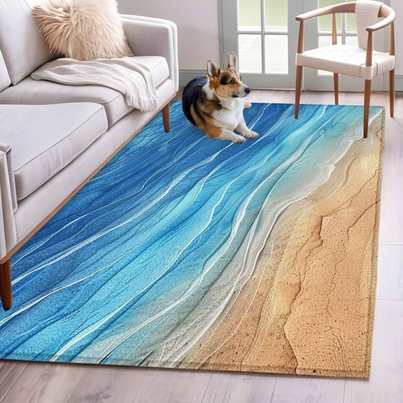 4'x6' Area Rugs, Blue Ombre Coastal Indoor Outdoor Area Rug for Living Room Bedroom, Summer Nautical Beach Ocean Seaside Washable Bathroom Rugs Kitchen Floor Carpet Mats Home Decor Aesthetic