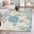 thumbnail image 1 of 4'x6' Area Rugs, Blue Turtle Coastal Indoor Outdoor Area Rug for Living Room Bedroom, Coral Summer Beach Nautical Ocean Beige Washable Bathroom Rugs Kitchen Floor Carpet Mats Home Decor Aesthetic, 1 of 8