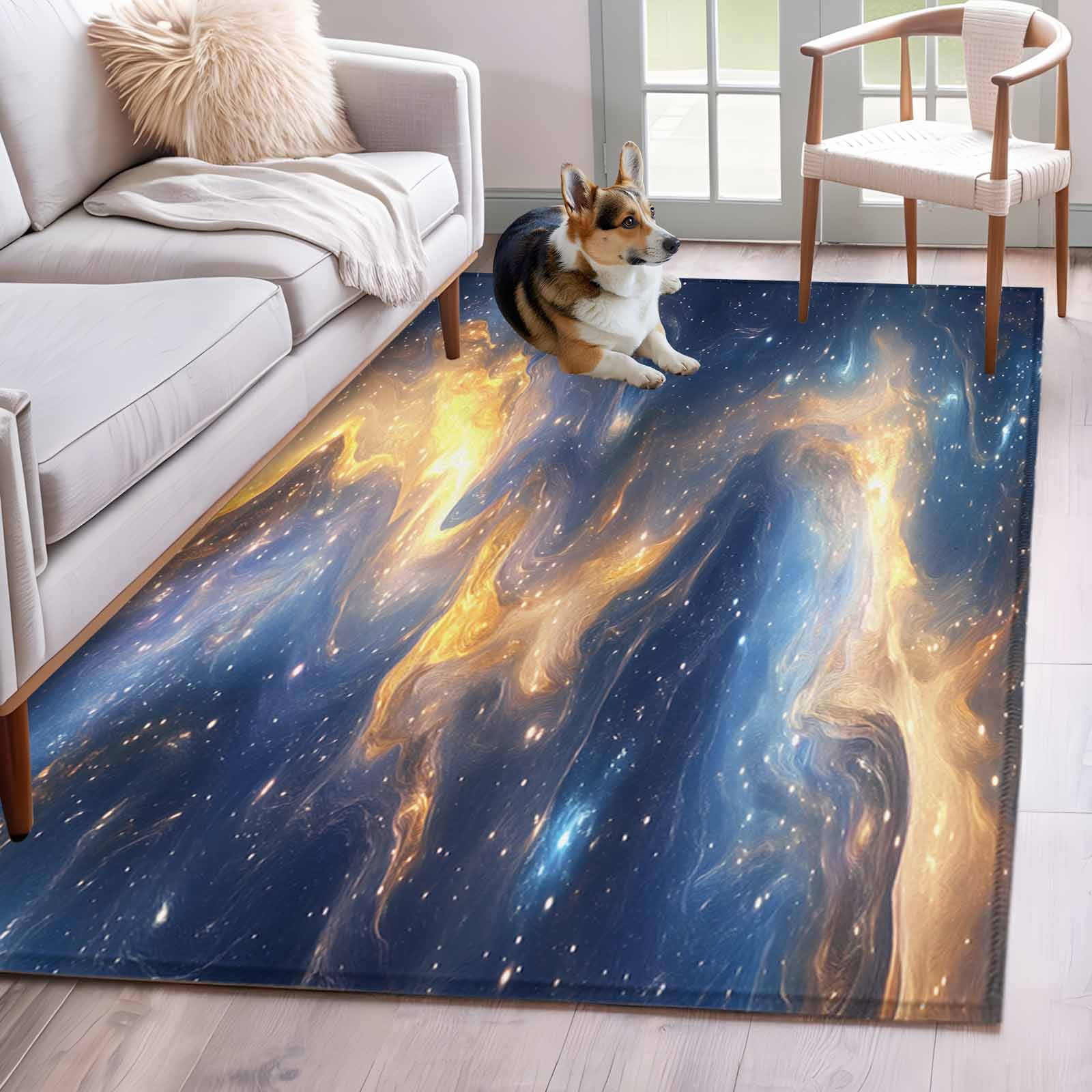 4'x6' Area Rugs, Blue Yellow Indoor Outdoor Area Rug for Living Room Bedroom, Modern Abstract Art Washable Bathroom Rugs Kitchen Floor Carpet Mats Home Decor Aesthetic