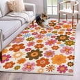 thumbnail image 1 of 4'x6' Area Rugs, Bohemia Floral Indoor Outdoor Area Rug for Living Room Bedroom, Vintage Orange Pink Flowers Boho Style Beige Washable Bathroom Rugs Kitchen Floor Carpet Mats Home Decor Aesthetic, 1 of 8