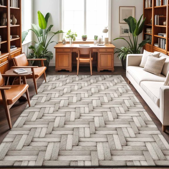 4'x6' Area Rugs, Brown Beige Rattan Indoor Outdoor Area Rug for Living Room Bedroom, Farmhouse Vintage Wicker Texture Washable Bathroom Rugs Kitchen Floor Carpet Mats Home Decor Aesthetic