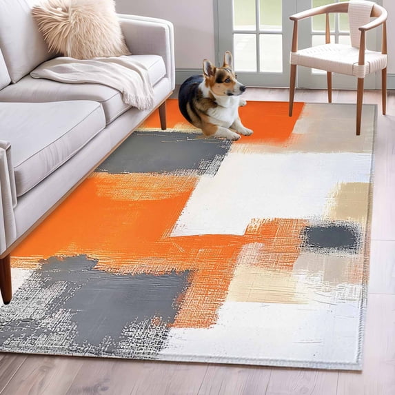 4'x6' Area Rugs, Burnt Orange Gray Indoor Outdoor Area Rug for Living Room Bedroom, Modern Abstract Oil Painted Geometric Washable Bathroom Rugs Kitchen Floor Carpet Mats Home Decor Aesthetic