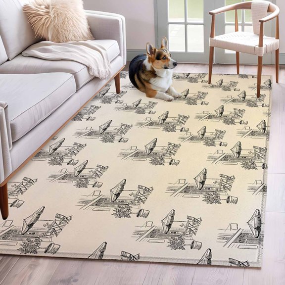 4'x6' Area Rugs, Coffee Kiosk Indoor Outdoor Area Rug for Living Room Bedroom, Retro Leisure Coffee Time Farmhouse Beige Washable Bathroom Rugs Kitchen Floor Carpet Mats Home Decor Aesthetic